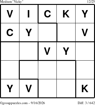The grouppuzzles.com Medium Vicky puzzle for Wednesday September 16, 2026