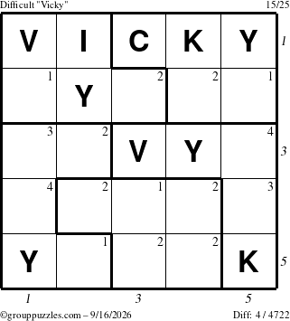 The grouppuzzles.com Difficult Vicky puzzle for Wednesday September 16, 2026 with all 4 steps marked