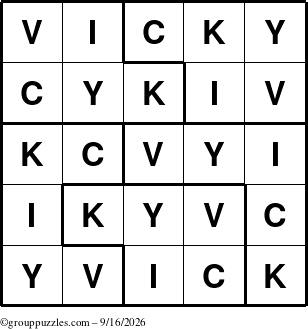 The grouppuzzles.com Answer grid for the Vicky puzzle for Wednesday September 16, 2026