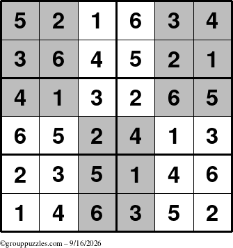 The grouppuzzles.com Answer grid for the SuperSudoku-Junior puzzle for Wednesday September 16, 2026