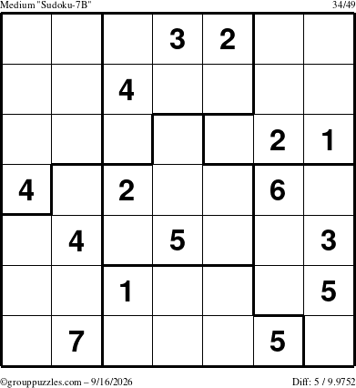 The grouppuzzles.com Medium Sudoku-7B puzzle for Wednesday September 16, 2026