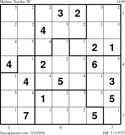 The grouppuzzles.com Medium Sudoku-7B puzzle for Wednesday September 16, 2026 with all 5 steps marked