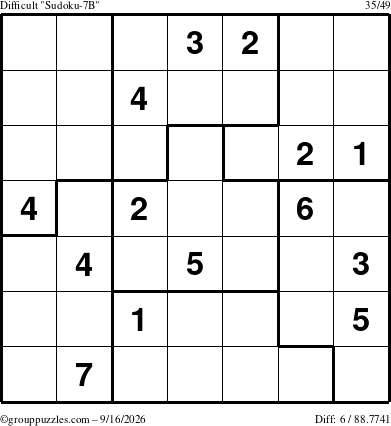 The grouppuzzles.com Difficult Sudoku-7B puzzle for Wednesday September 16, 2026