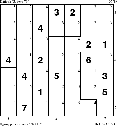 The grouppuzzles.com Difficult Sudoku-7B puzzle for Wednesday September 16, 2026 with all 6 steps marked