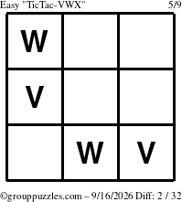 The grouppuzzles.com Easy TicTac-VWX puzzle for Wednesday September 16, 2026