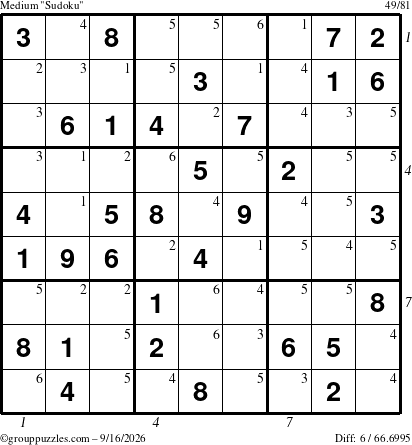 The grouppuzzles.com Medium Sudoku puzzle for Wednesday September 16, 2026 with all 6 steps marked