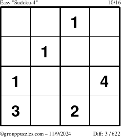 The grouppuzzles.com Easy Sudoku-4 puzzle for Saturday November 9, 2024