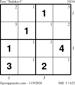 The grouppuzzles.com Easy Sudoku-4 puzzle for Saturday November 9, 2024 with all 3 steps marked