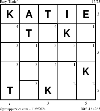 The grouppuzzles.com Easy Katie puzzle for Saturday November 9, 2024 with all 4 steps marked