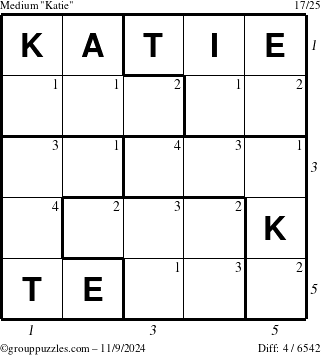 The grouppuzzles.com Medium Katie puzzle for Saturday November 9, 2024 with all 4 steps marked