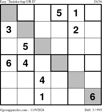 The grouppuzzles.com Easy Sudoku-6up-UR-D puzzle for Saturday November 9, 2024