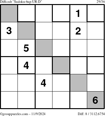 The grouppuzzles.com Difficult Sudoku-6up-UR-D puzzle for Saturday November 9, 2024