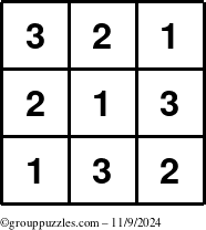 The grouppuzzles.com Answer grid for the TicTac-123 puzzle for Saturday November 9, 2024