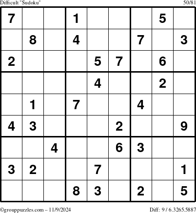 The grouppuzzles.com Difficult Sudoku puzzle for Saturday November 9, 2024