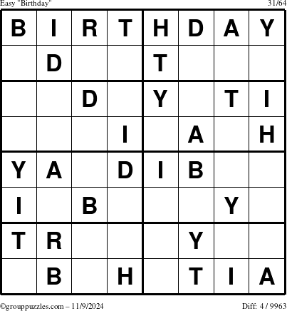 The grouppuzzles.com Easy Birthday puzzle for Saturday November 9, 2024