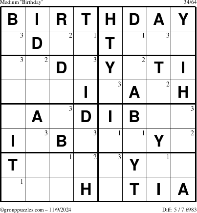 The grouppuzzles.com Medium Birthday puzzle for Saturday November 9, 2024 with the first 3 steps marked