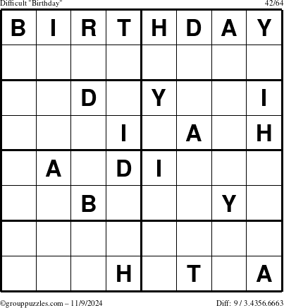 The grouppuzzles.com Difficult Birthday puzzle for Saturday November 9, 2024