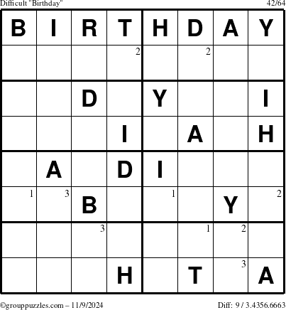 The grouppuzzles.com Difficult Birthday puzzle for Saturday November 9, 2024 with the first 3 steps marked