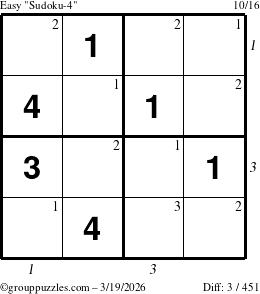 The grouppuzzles.com Easy Sudoku-4 puzzle for Thursday March 19, 2026 with all 3 steps marked