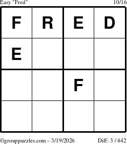 The grouppuzzles.com Easy Fred puzzle for Thursday March 19, 2026