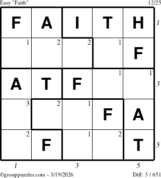 The grouppuzzles.com Easy Faith puzzle for Thursday March 19, 2026 with all 3 steps marked