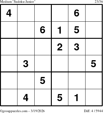 The grouppuzzles.com Medium Sudoku-Junior puzzle for Thursday March 19, 2026