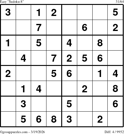 The grouppuzzles.com Easy Sudoku-8 puzzle for Thursday March 19, 2026