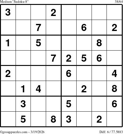 The grouppuzzles.com Medium Sudoku-8 puzzle for Thursday March 19, 2026