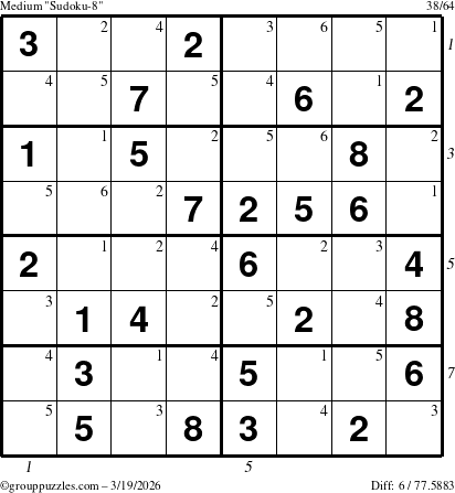 The grouppuzzles.com Medium Sudoku-8 puzzle for Thursday March 19, 2026 with all 6 steps marked
