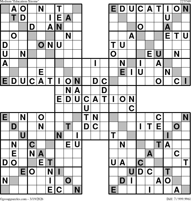 The grouppuzzles.com Medium Education-Xtreme puzzle for Thursday March 19, 2026