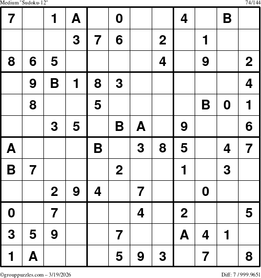 The grouppuzzles.com Medium Sudoku-12 puzzle for Thursday March 19, 2026