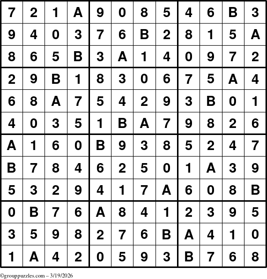 The grouppuzzles.com Answer grid for the Sudoku-12 puzzle for Thursday March 19, 2026