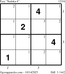 The grouppuzzles.com Easy Sudoku-4 puzzle for Tuesday October 14, 2025 with all 3 steps marked