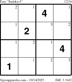 The grouppuzzles.com Easy Sudoku-4 puzzle for Tuesday October 14, 2025 with the first 3 steps marked
