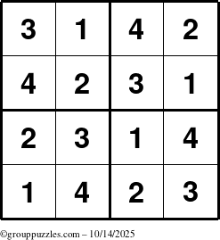 The grouppuzzles.com Answer grid for the Sudoku-4 puzzle for Tuesday October 14, 2025