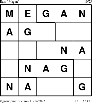 The grouppuzzles.com Easy Megan puzzle for Tuesday October 14, 2025