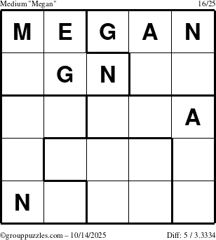 The grouppuzzles.com Medium Megan puzzle for Tuesday October 14, 2025