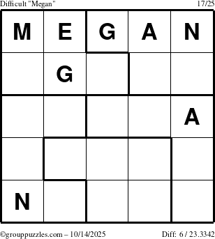 The grouppuzzles.com Difficult Megan puzzle for Tuesday October 14, 2025