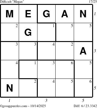 The grouppuzzles.com Difficult Megan puzzle for Tuesday October 14, 2025 with all 6 steps marked