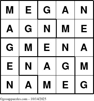 The grouppuzzles.com Answer grid for the Megan puzzle for Tuesday October 14, 2025