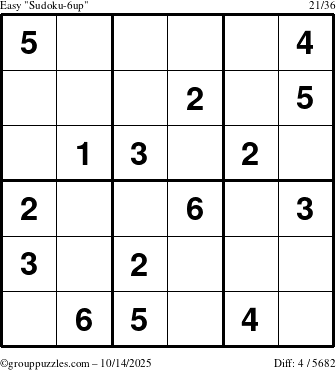The grouppuzzles.com Easy Sudoku-6up puzzle for Tuesday October 14, 2025