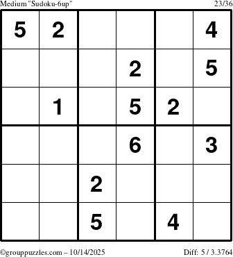 The grouppuzzles.com Medium Sudoku-6up puzzle for Tuesday October 14, 2025