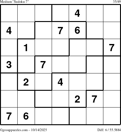 The grouppuzzles.com Medium Sudoku-7 puzzle for Tuesday October 14, 2025