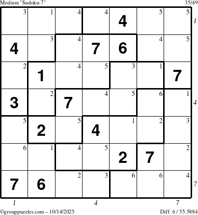 The grouppuzzles.com Medium Sudoku-7 puzzle for Tuesday October 14, 2025 with all 6 steps marked