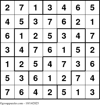 The grouppuzzles.com Answer grid for the Sudoku-7 puzzle for Tuesday October 14, 2025