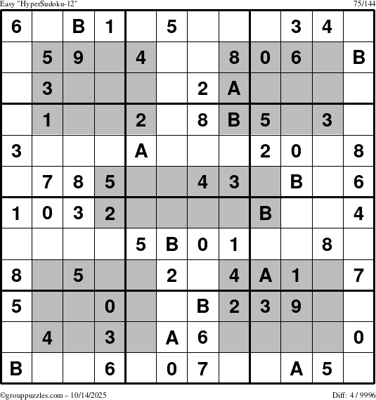 The grouppuzzles.com Easy HyperSudoku-12 puzzle for Tuesday October 14, 2025