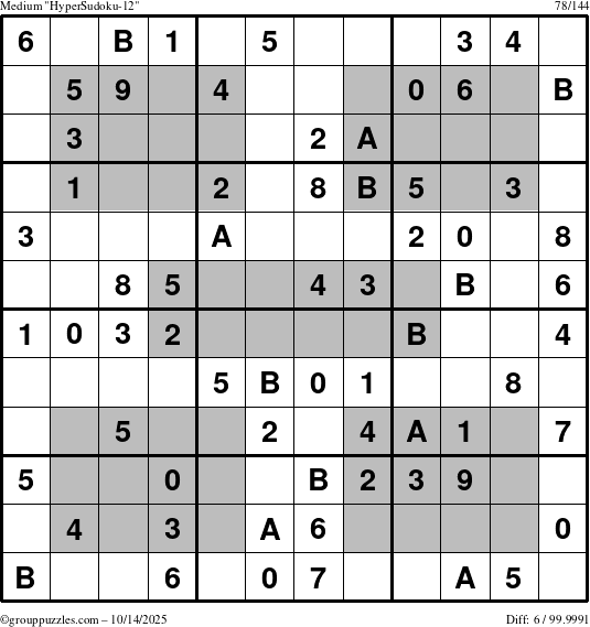 The grouppuzzles.com Medium HyperSudoku-12 puzzle for Tuesday October 14, 2025