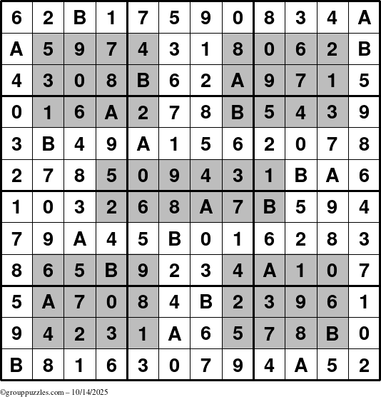 The grouppuzzles.com Answer grid for the HyperSudoku-12 puzzle for Tuesday October 14, 2025