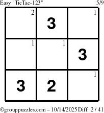 The grouppuzzles.com Easy TicTac-123 puzzle for Tuesday October 14, 2025 with the first 2 steps marked