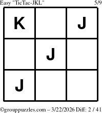The grouppuzzles.com Easy TicTac-JKL puzzle for Sunday March 22, 2026